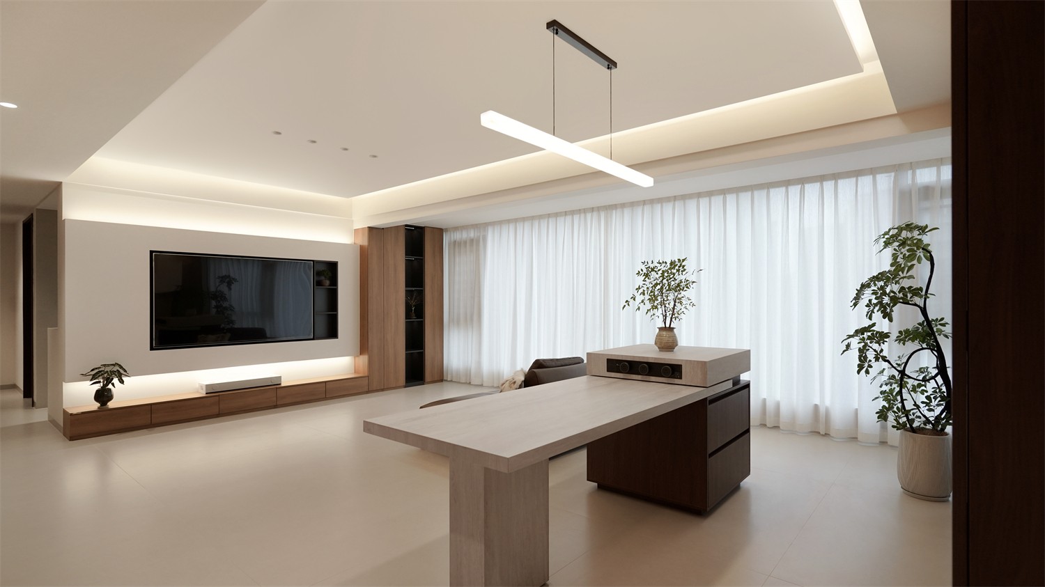 北投溪境119平中古风客厅装修完工实景图