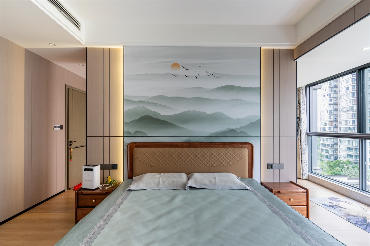 建发缦云210平新中式卧室装修完工实景图