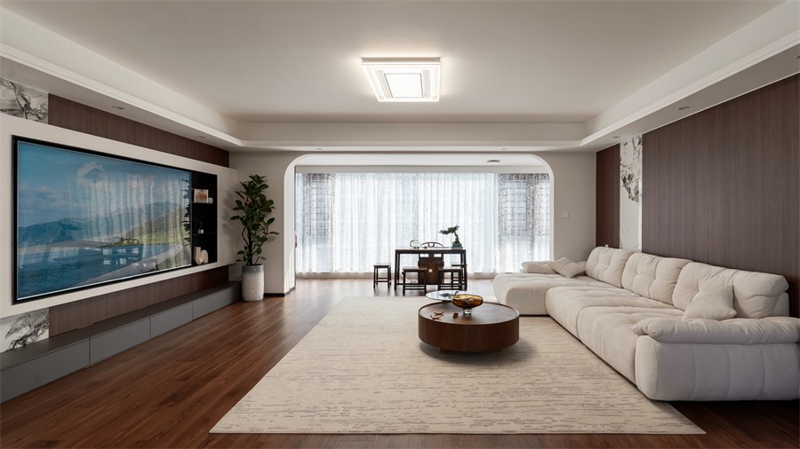 建发养云184平现代风格客厅装修完工实景图